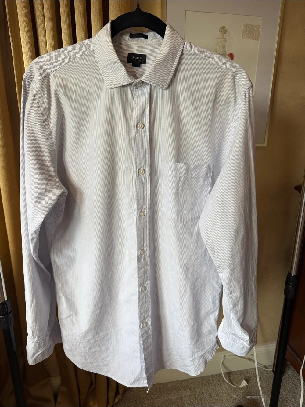 J. Crew Men's Ludlow White with Blue Stripes Button-Down Shirt